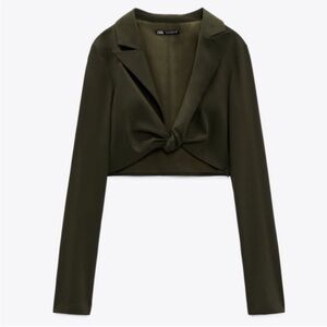 Zara Dark Green Cropped Blazer Top